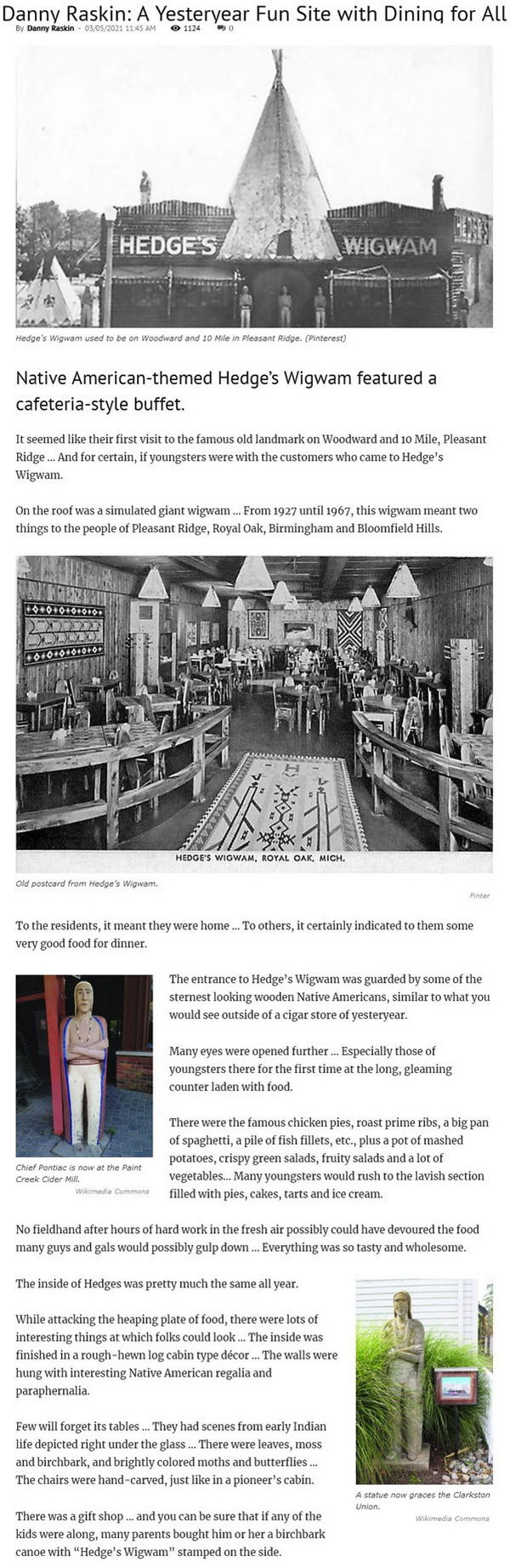 Hedges Wig Wam Restaurant - 2021 Article From Jewish News (newer photo)